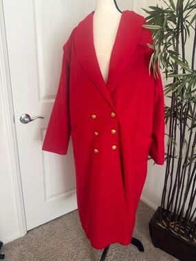 Red Double-Breasted Women's Coat with Gold Buttons
